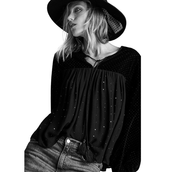 Zara | Tops | Zara Velvet Blouse With Sequins | Poshmark